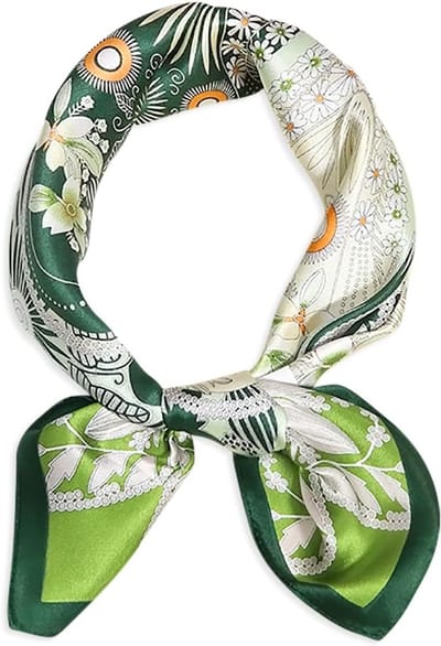 Retro Zijde Sjaals voor Vrouwen - Kunstzinnig Gedrukte Vierkante Sjaal, Romantisch en Zacht, Perfect als Haarband of Neckerchief, Groen, One Size