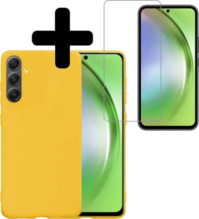Hoesje - Met Screenprotector - Geschikt voor Samsung Galaxy A54 - Sterk & Shockproof - Back Cover - Siliconen Case - Telefoon Hoes - Telefoonhoesjes - Geel