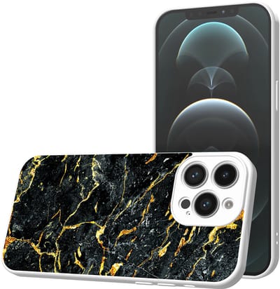 Smartphonica Telefoonhoesje Geschikt voor iPhone 12 Pro Max met Zwart Goud Marmer opdruk - TPU Back Cover Case Black Gold Marble Design - Wit geschikt voor iPhone 12 Pro Max