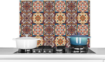 Spatscherm keuken 80x55 cm - Kookplaat achterwand Vector - Tegel - Abstract - Patroon - Muurbeschermer - Spatwand fornuis - Hoogwaardig aluminium