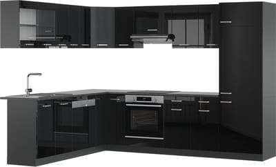 Vicco Hoekkeuken R-Line, Zwart hoogglans/Antraciet, 287 x 227 cm, WB Antraciet
