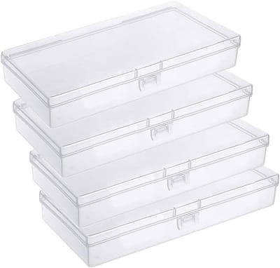 Set van 4 Heldere Rechthoekige Plastic Opbergdozen met Deksel voor Pillen, Kruidens, Sieraden en Knutselmaterialen