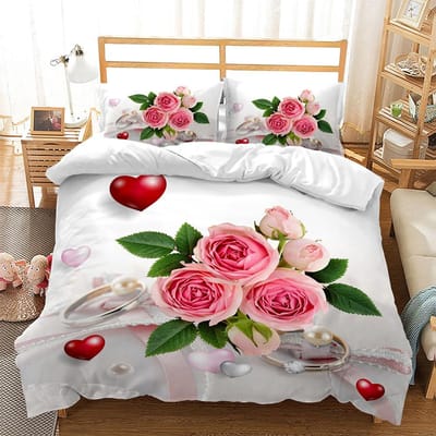 Liefdeshart Dekbedovertrekset Trouw Me Romantisch Thema Polyester Dekbedovertrek Met Kussensloop Queen Full Valentijnsdag Cadeau EU single(135x200cm)