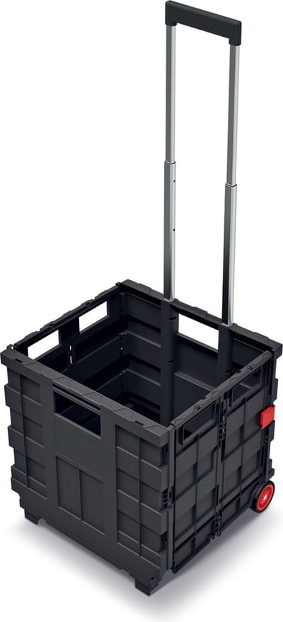 Keden Boodschappen trolley met opvouwbare krat - zwart - kunststof - 25 Liter - 40 x 37 x 96 cm - op wielen