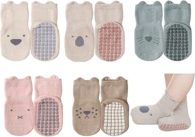 S - 5 paar - 5 kleuren - Baby antislip sokken - Baby peuter sokken - Peuter sokken - Warme dikke antislip - Geschikt voor meisjes jongens pasgeboren baby's