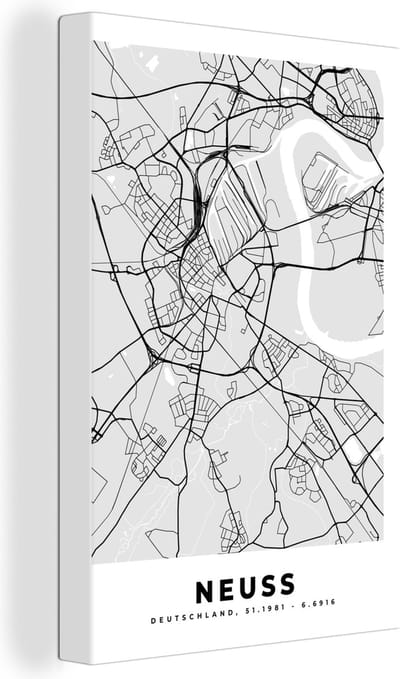 Canvas Schilderij Plattegrond - Neuss - Kaart - Stadskaart - Duitsland - 20x30 cm - Wanddecoratie