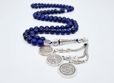 Handgemaakte tesbih "Tasbih" natuursteen " Azuur" - Aantal kralen 99 - Diameter kralen 8MM - met metaal tassel "Qustantinia" - Een mooi cadeau-idee
