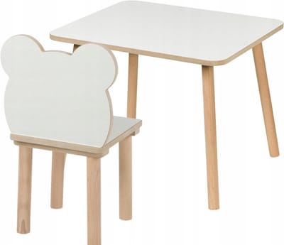 Kindertafel met Stoel Set – Kinderbureau en Stoel van Hout en MDF – Wit en Natuurlijk Design