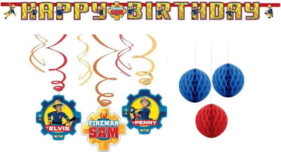 Brandweerman Sam - Versier pakket - Feestartikelen - Kinderfeest - Letter slinger - Plafond swirl hangers - Honeycombs decoratie.