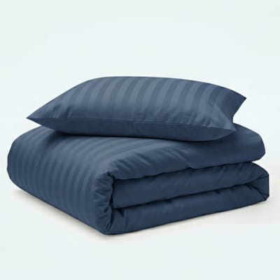 Decoware Dekbedovertrek Hotelstreep 140x220 cm - Blauw - Katoensatijn - Met Kussensloop - Eenpersoons