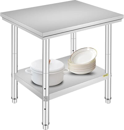 Keuken Werktafel - Werkblad Keuken - Voedselbereiding - Versterkt Ontwerp - 60x76x80cm - Zilver