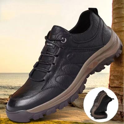 Herenschoenen Nieuwe Britse Casual Schoenen Antislip Outdoor Wandelschoenen Leren Schoenen 39 black