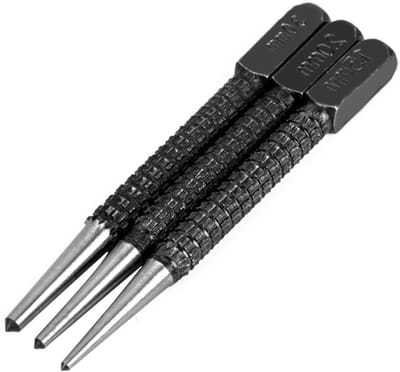 Set van 3 Center Punches voor Precisie Boren, Carbon Staal, Ideaal voor Positionering en Houtbewerking