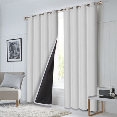Qelus Verduisterende Gordijnen - Kant en Klaar Gordijn - Dikke Verduisterende Thermische Gordijnen - 2 Stuks Voor Een Lekker Warme & Stille Woonkamer/Slaapkamer- B132 X H160 cm (Grijs Wit)