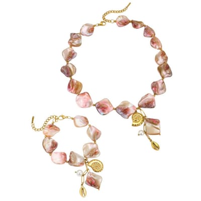 Prachtige Zonnegekuste Ketting en Armband Set – CLISTE COUTURE – Luxe 18K Verguld Roestvrij Staal met Natuurlijke Schelp - Sieraden - Vrouwen Ketting - Verguld - Halsketting - Armband