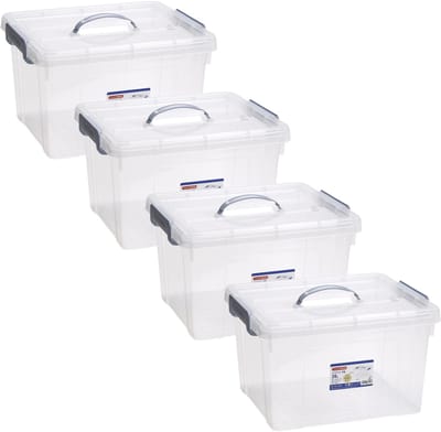 Plasticforte Opslagbox AZUL serie - 4x - met deksel - transparant - 24 liter - 42 x 36 x 25 cm - kunststof - opbergdoos - opbergen