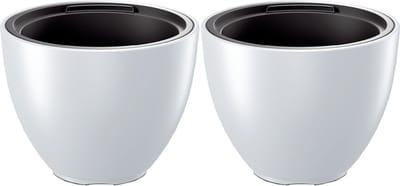 Prosperplast Plantenpot/bloempot Sevilla - 2x - buiten/binnen - kunststof - wit - D30 x H23 cm - met binnenpot