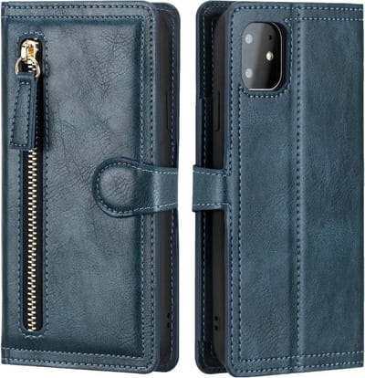 iPhone 12 Pro Max Book case met ritssluiting van LuxeBass - Flipcover - Magnetisch - 5 kaarten houder - Donkerblauw - telefoonhoes - gsm hoes - telefoonhoesjes