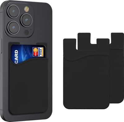 kwmobile 3x Kaarthouder Hoesje voor Smartphone - Zelfklevend - Zelfklevende Siliconen Kredietkaarthouder Zwart - Afmeting 8,5x5,5cm