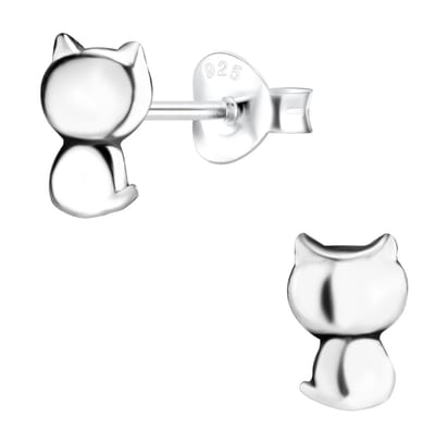 Joy|S - Zilveren kat poes oorbellen - 5 x 7 mm - massief