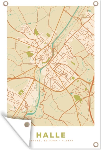 Muurdecoratie België - Kaart - Plattegrond - Stadskaart - Halle - 120x180 cm - Tuinposter - Tuindoek