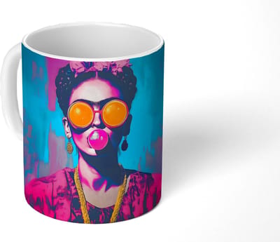 Mok - Koffiemok - Vrouw - Kauwgom - Zonnebril - Oranje - Mokken - 350 ML - Beker - Koffiemokken - Theemok