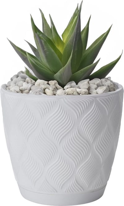 Form Plastic Plantenpot/bloempot New Age - kunststof - ivoor wit - D19 x H17 cm - met opvang schotel - rond