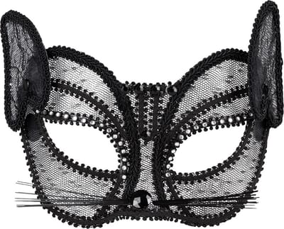 Boland - Kanten masker Kat deluxe Zwart - Volwassenen - Kat - Dieren
