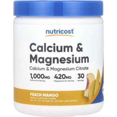 Nutricost, Calcium et Magnésium, Pêche Mangue, 10,7 oz (300 grammes)