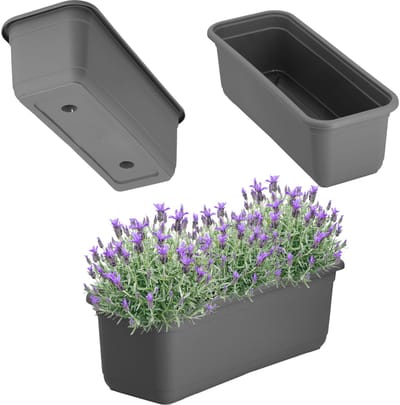 KADAX Wamat, 40 cm, balkonbak van hoogwaardige kunststof, plantenbak voor binnen en buiten, bloempot voor balkon, terras en vensterbank, antraciet