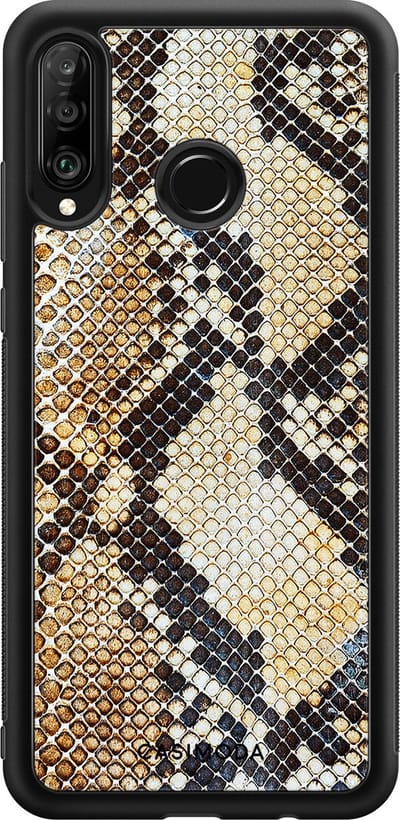 Casimoda® telefoonhoesje - Geschikt voor Huawei P30 Lite - Snake / Slangenprint bruin - Zwart TPU hoesje - Backcover - Bruin/beige - Slangenprint