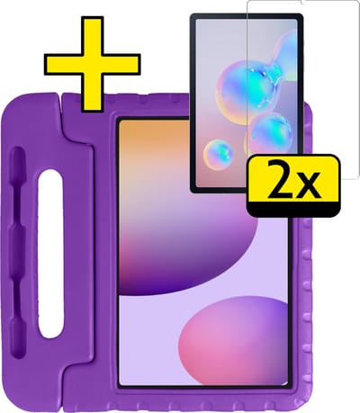 Hoes - Geschikt voor Samsung Galaxy Tab S6 Lite - Met 2x Screenprotector - Kinderhoes Shockproof Bumper - Kidsproof Case - Tablet Hoesje - Kinder Cover - Paars