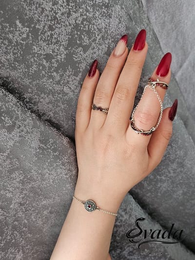 925 Sterling Zilver Sieradenset – Armband & 2 Ringen met Rode Steen – Dubbele Ring met Ketting – Vintage Dames Sieraden – Evada Jewelry