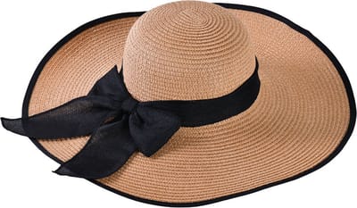 Decopatent - Zonnehoed Dames - Met Elegante Zwarte Strik - Zomerhoed - Strohoed UV - Strandhoed Hoofddeksel met Brede rand - Hoed voor Volwassenen - Kleur: Bruin
