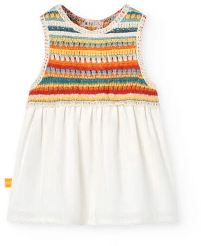 Boboli Knitwear Combined Mouwloze Jurk Wit 6 Months Meisje