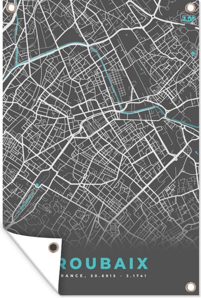Muurdecoratie Roubaix - Frankrijk - Plattegrond - Stadskaart - Kaart - 120x180 cm - Tuinposter - Tuindoek