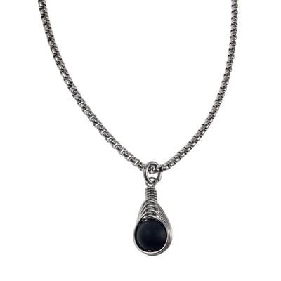 60cm x 3mm Jasseron-Ketting + Matte Onyx Steen Hanger Dames - RVS - Handgemaakt Visgraattechniek Zwarte Steen Hanger met Ketting
