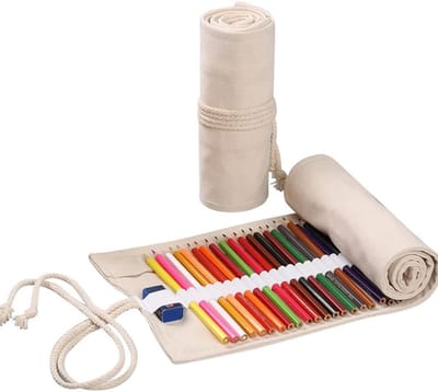 Handgemaakte Canvas Potloodhouder met 12 Gaten, Unisex Etui voor Kunstenaars, School en Kantoor, Beige en Modern, Perfect voor Kantoorbenodigdheden en Creatieve Projecten