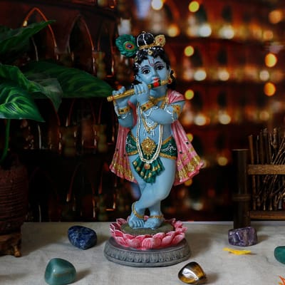 Dailygoods- Standbeeld 8" Hoog - Hindoe God Krishna - Decoratie - Spirituele Geschenken - Meditatie - Altaar Beeld