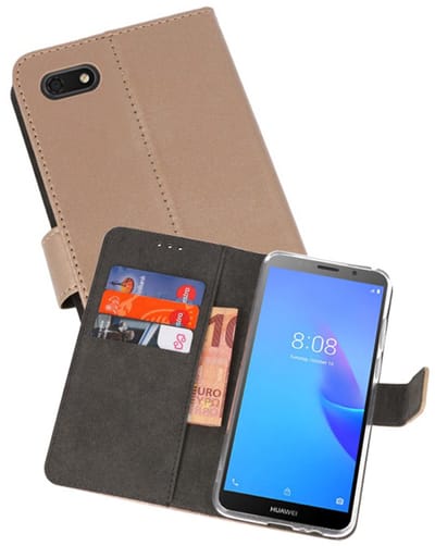 Booktype Telefoonhoesjes - Bookcase Hoesje - Wallet Case - Geschikt voor Huawei Y5 Lite 2018 - Goud