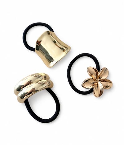 Haarelastiek Set 3 Stuks – Goudkleurig | Luxe Hair Ties met Stainless Steel Detail | Trendy Dames Elastieken Zwart/Goud