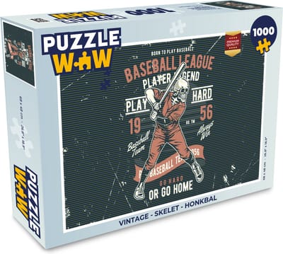 Puzzel Vintage - Skelet - Honkbal - Legpuzzel - Puzzel 1000 stukjes volwassenen