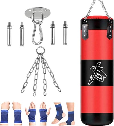 Ongevulde zware bokszak voor Muay Thai en MMA met handschoenen - duurzame kickboksset - geschikt voor volwassenen