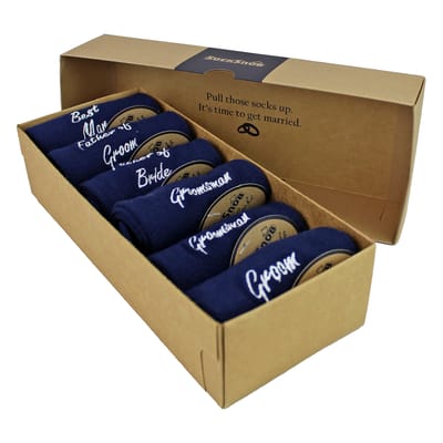 6 Pairs Heren Trouwsokken in Zwart en Marineblauw met een Cadeaubox