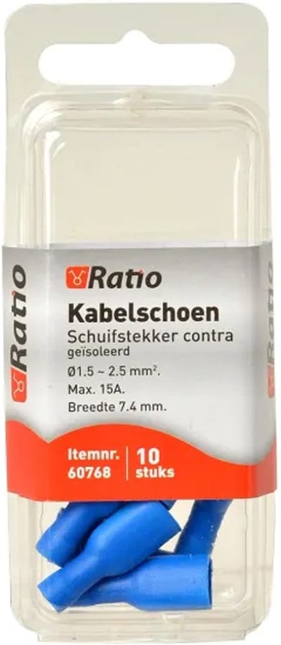 Ratio® Kabelschoen Schuifstekker contra geïsoleerd 1,5-2,5mm² – Vlakstekker – Blauw – 10st op blister