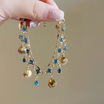 Bracelet à pampilles Coquillage Bleu Cristal Romantique Français Double Couche Pour Femmes Bracelet Bling Filles Bijoux Exquis Cadeau gray