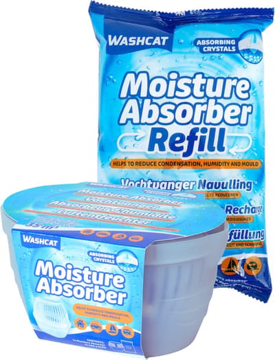 Washcat Inclusief 450 Gr Navulling - Geschikt voor ruimte tot 35m³ - Vocht Vangende Kristallen - Helpt condens, vocht en schimmel te reduceren