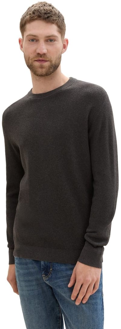 Tom Tailor - Gebreide trui van katoen - Maat XL - Black Grey Melange