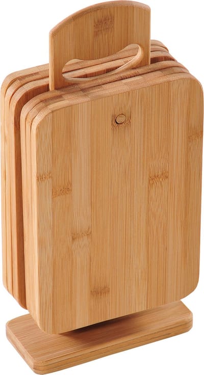 Ontbijtplankjes/broodplankjes - 6x - met houder - 22 x 14 cm - bamboe hout - rechthoekig - Formaat 22 x 14 cm