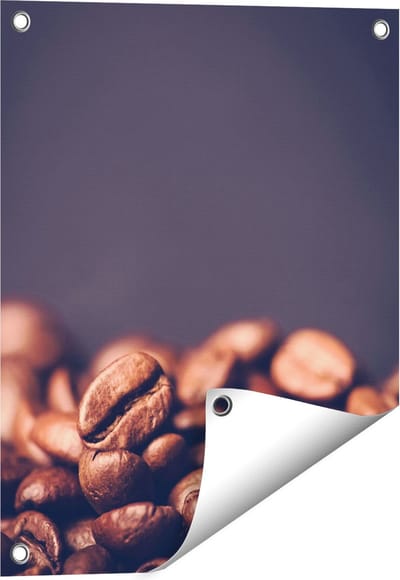Gards Tuinposter Koffie Bonen op een Zwart Achtergrond - 40x50 cm - Tuindoek - Tuindecoratie - Wanddecoratie buiten - Tuinschilderij